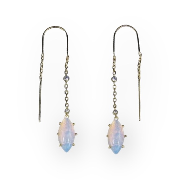 new Jules Smith ꧁ 14K Gold Plated Opal + Cubic Zirconia CZ Threader Earrings ꧂ - Picture 15 of 16